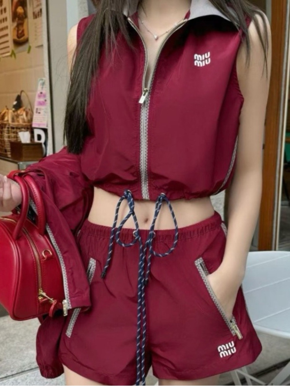 Miu Miu Women's Burgundy Athletic Shorts Set